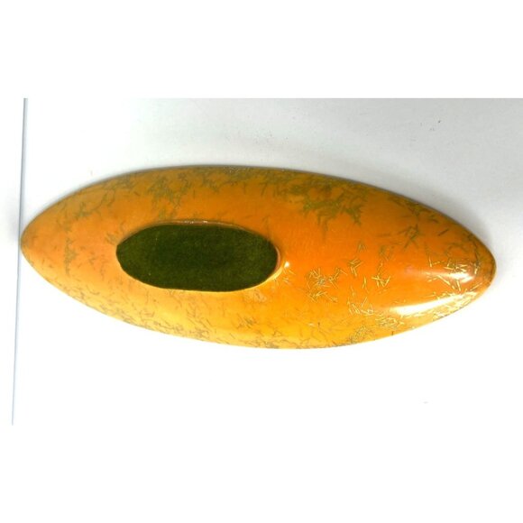 Vintage Mid-Century Modern Yellow Melamine Dish Green Filament Pirogue Platter - Picture 4 of 5